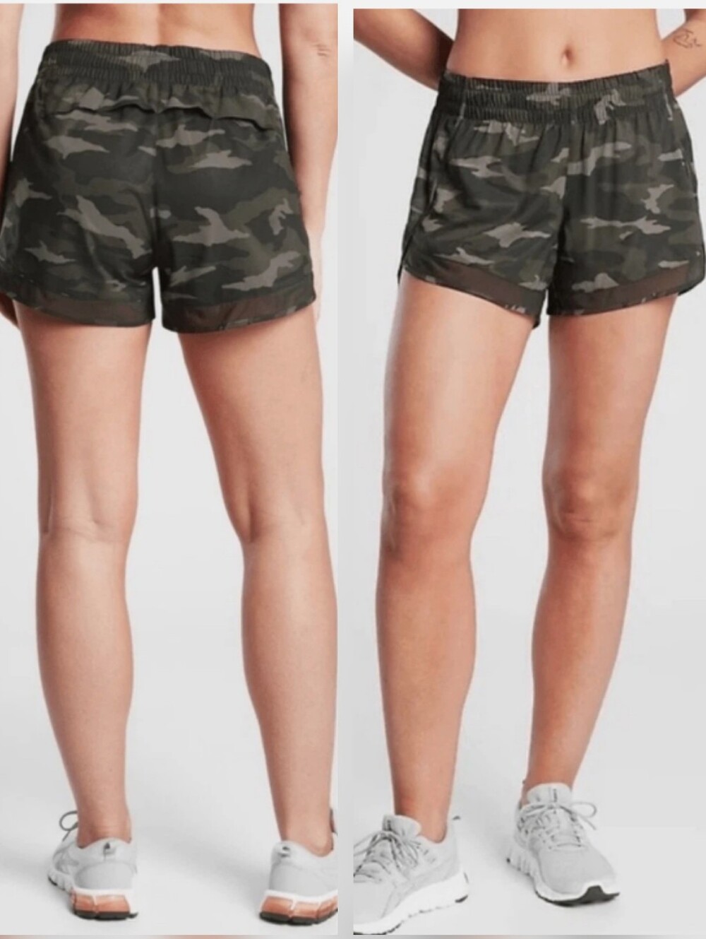 Athleta Mesh Racer Run 4" Short in Olive Camo XL